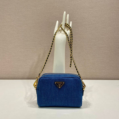 MINI SAC 14 EN DENIM BLEU AZUR QUINCAILLERIE DORÉ
