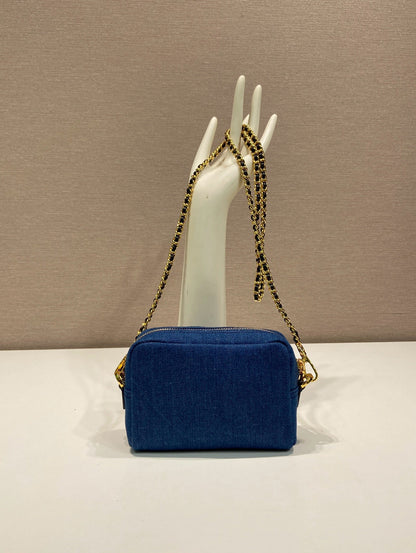 MINI SAC 14 EN DENIM BLEU AZUR QUINCAILLERIE DORÉ