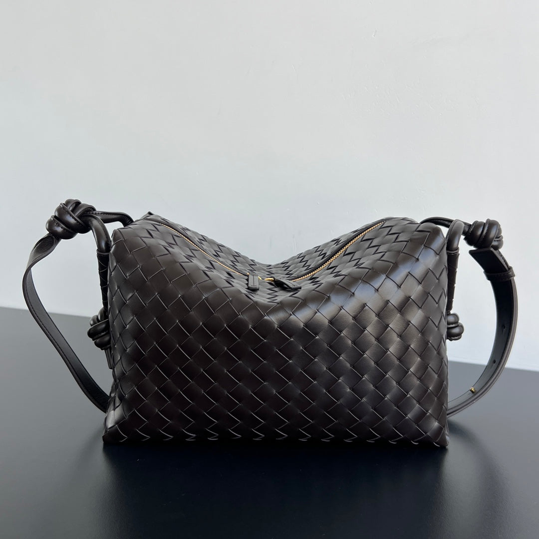 Sac week-end BV Loop 38 cm en cuir de veau chocolat