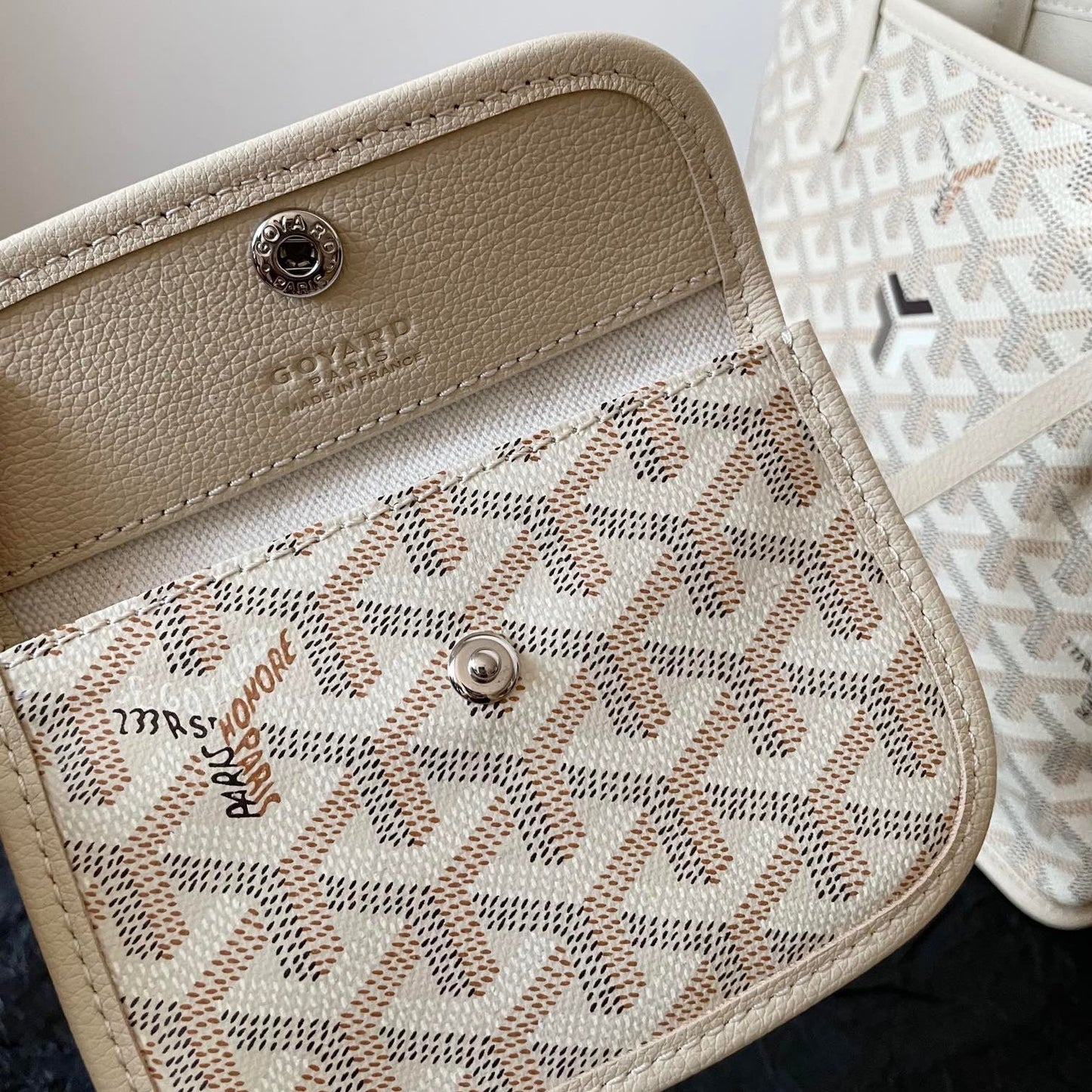 Mini sac Anjou 20 en toile goyardine beige et cuir de veau