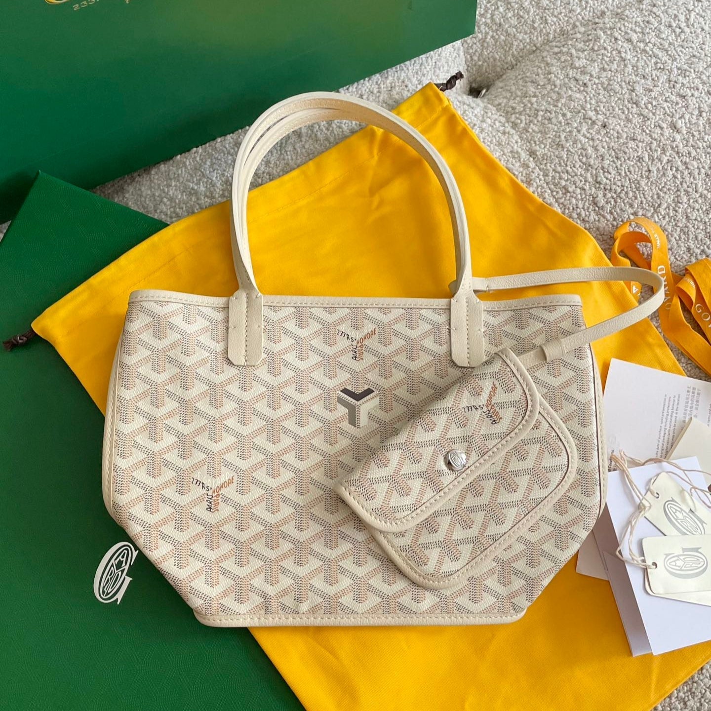 Mini sac Anjou 20 en toile goyardine beige et cuir de veau