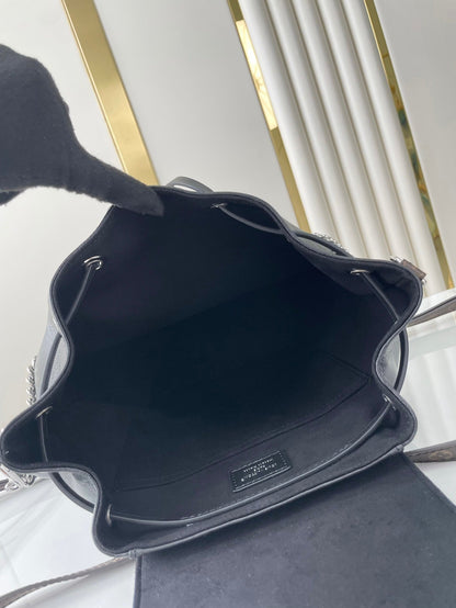 SAC À DOS MONTSOURIS VIBE PM 30 EN CUIR D'AGNEAU NOIR CHAÎNE ARGENTÉE