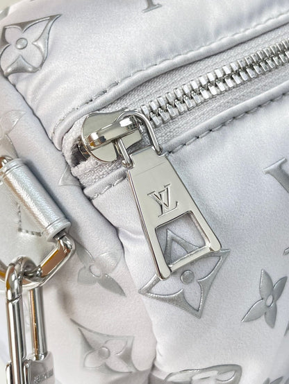 SAC À BANDOULIÈRE SPEEDY 25 PO EN NYLON MONOGRAMME ARGENT DÉGRADÉ, QUINCAILLERIE ARGENTÉE