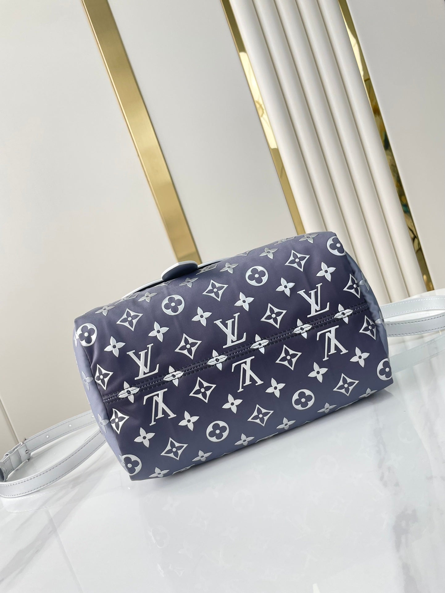 SAC À BANDOULIÈRE SPEEDY 25 PO EN NYLON MONOGRAMME ARGENT DÉGRADÉ, QUINCAILLERIE ARGENTÉE