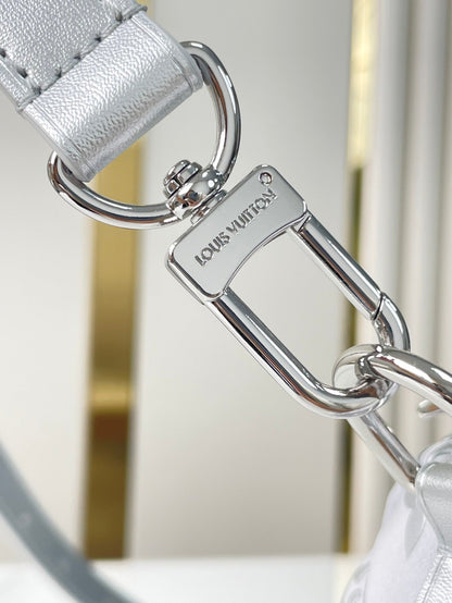 SAC À BANDOULIÈRE SPEEDY 25 PO EN NYLON MONOGRAMME ARGENT DÉGRADÉ, QUINCAILLERIE ARGENTÉE