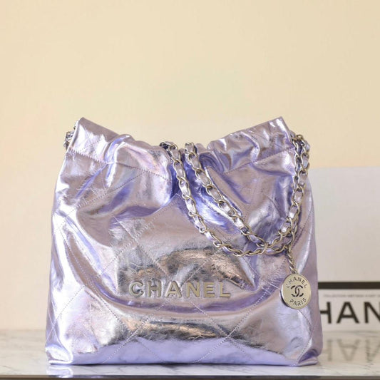 Sac Hobo 22 25C 35 cm en cuir d'agneau violet métallisé