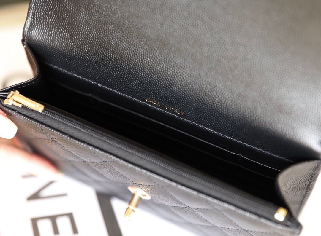 Sac à main CC 25C 18 cm en cuir de veau grainé noir