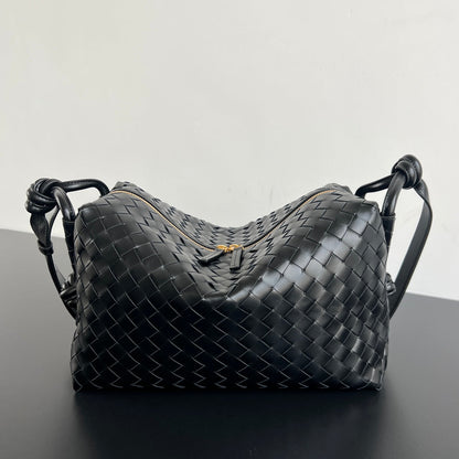 Sac week-end BV Loop 38 cm en cuir de veau noir