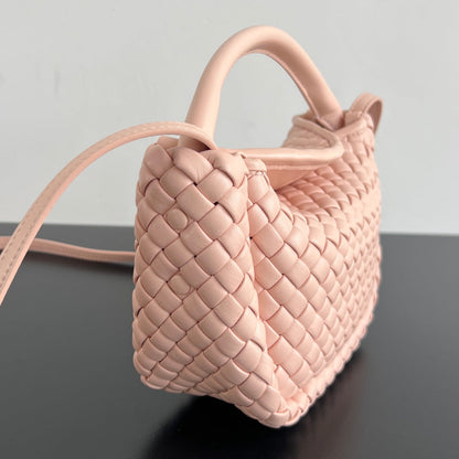 Petit sac à main BV Cobble Top Handle 23 cm en cuir d'agneau rose pastel