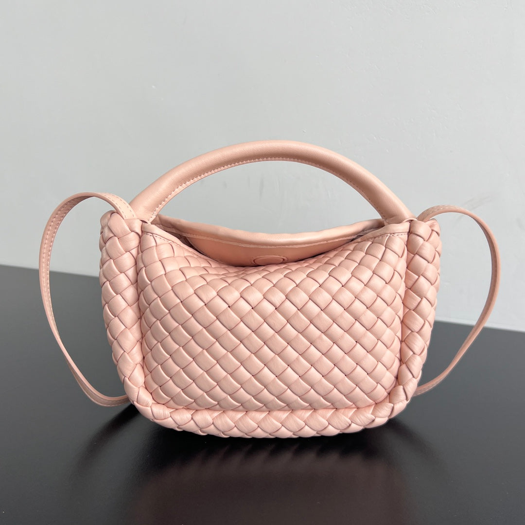 Petit sac à main BV Cobble Top Handle 23 cm en cuir d'agneau rose pastel