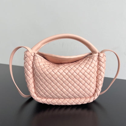 Petit sac à main BV Cobble Top Handle 23 cm en cuir d'agneau rose pastel