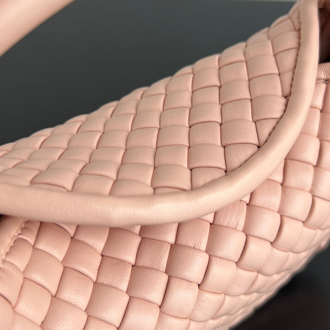 Petit sac à main BV Cobble Top Handle 23 cm en cuir d'agneau rose pastel