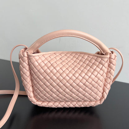 Petit sac à main BV Cobble Top Handle 23 cm en cuir d'agneau rose pastel