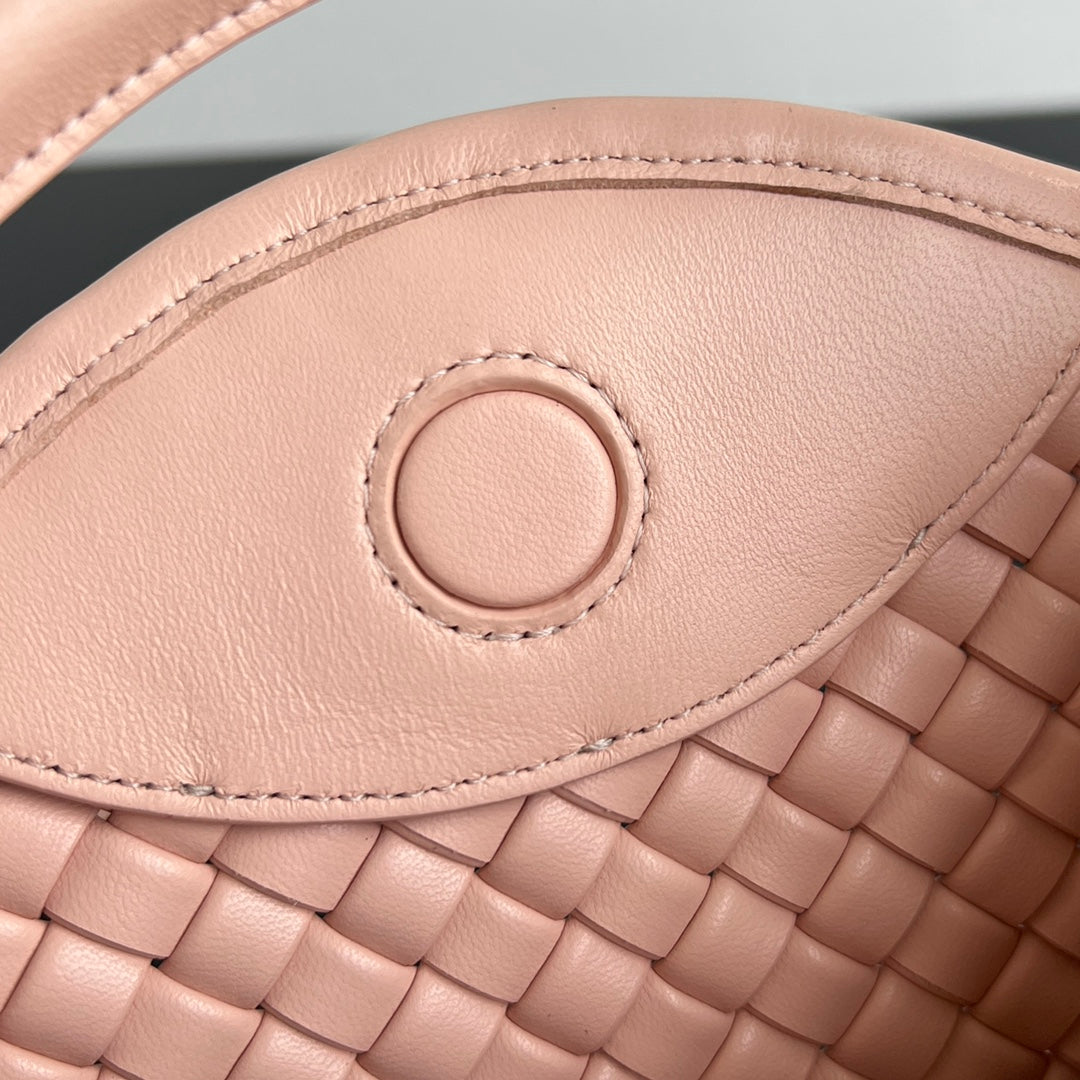 Petit sac à main BV Cobble Top Handle 23 cm en cuir d'agneau rose pastel