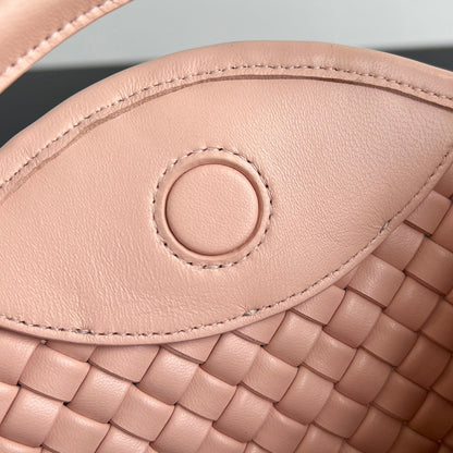 Petit sac à main BV Cobble Top Handle 23 cm en cuir d'agneau rose pastel