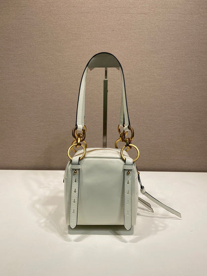 PETIT SAC RECTANGULAIRE 14 EN CUIR D'AGNEAU BLANC HUILE-CIRE QUINCAILLERIE DORÉE