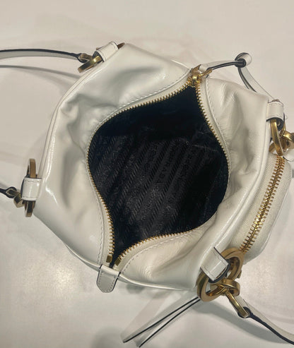 PETIT SAC RECTANGULAIRE 14 EN CUIR D'AGNEAU BLANC HUILE-CIRE QUINCAILLERIE DORÉE