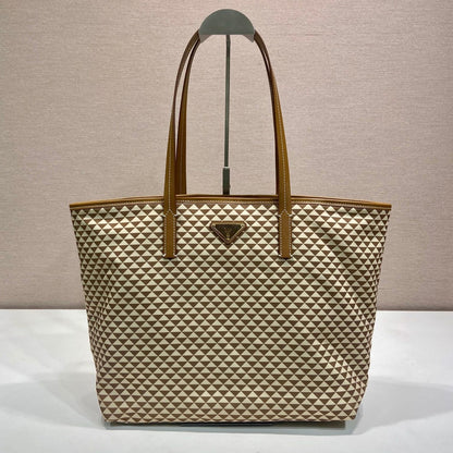 トートバッグ 33 ブラウンミックスクリーム トライアングル柄 刺繍生地