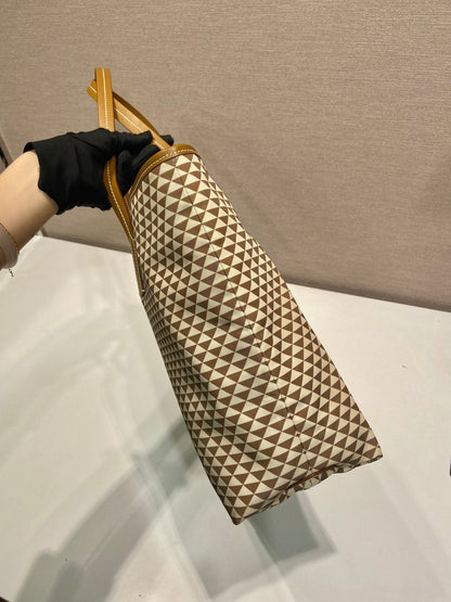 トートバッグ 33 ブラウンミックスクリーム トライアングル柄 刺繍生地