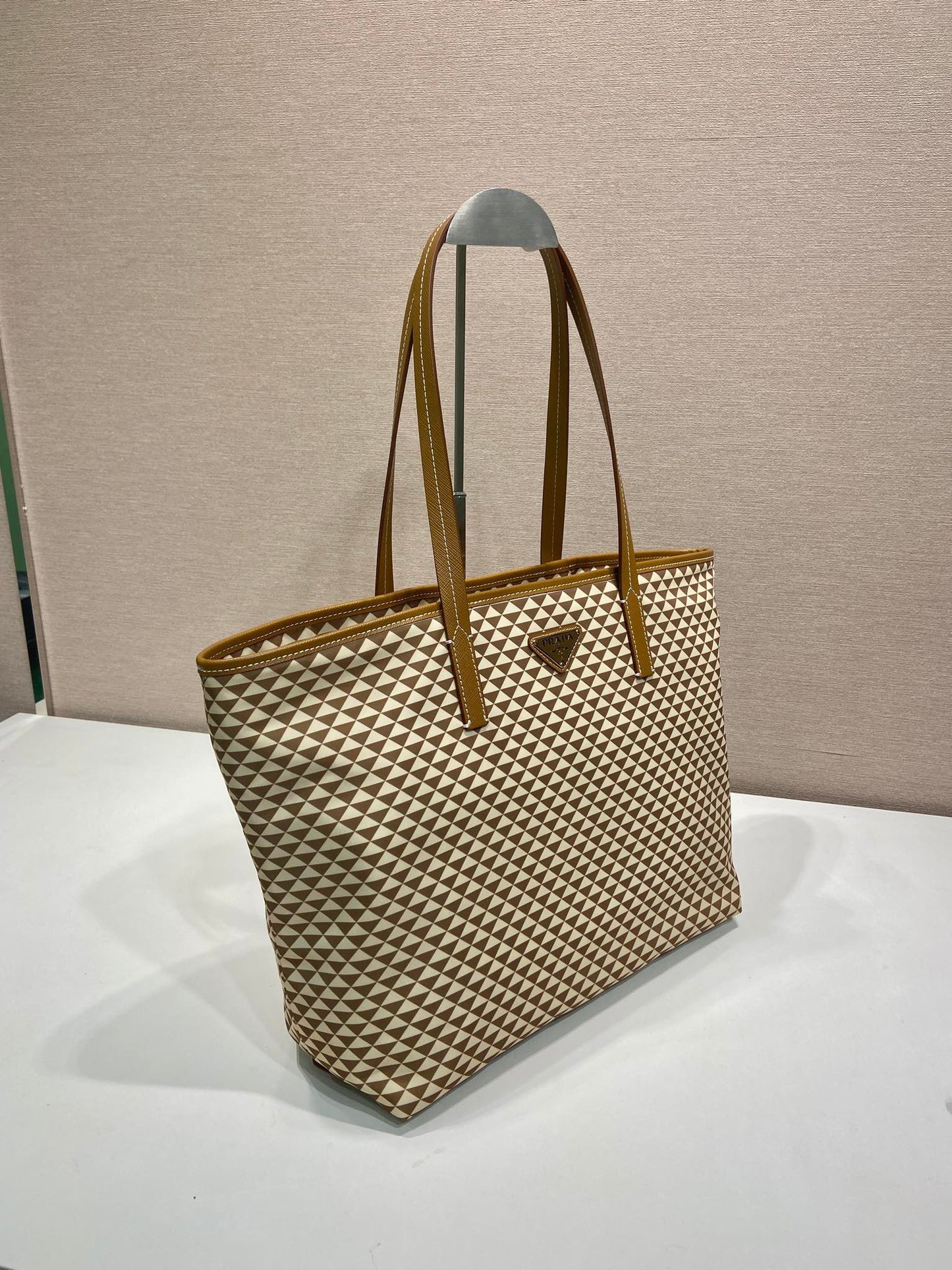 トートバッグ 33 ブラウンミックスクリーム トライアングル柄 刺繍生地