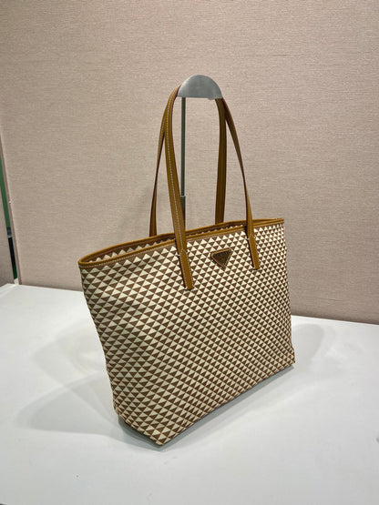 トートバッグ 33 ブラウンミックスクリーム トライアングル柄 刺繍生地