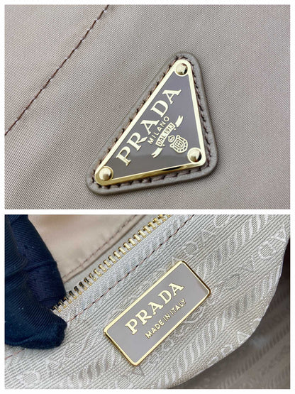 SAC SEAU 28 EN RE-NYLON BEIGE LOGO DORÉ