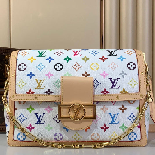 LV x TM Dauphine Soft GM 28 cm Blanc Multicolore Garniture en cuir de vachette