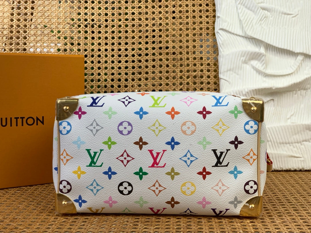 Sac bandoulière LV x TM Speedy 25 cm en toile monogrammée blanche et multicolore