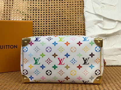 Sac bandoulière LV x TM Speedy 25 cm en toile monogrammée blanche et multicolore