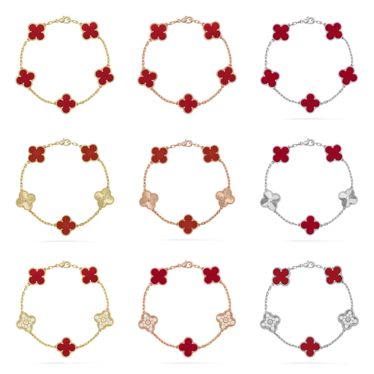 CLOVER 5 MOTIF RED CORNELIAN BRACELET COLLECTION