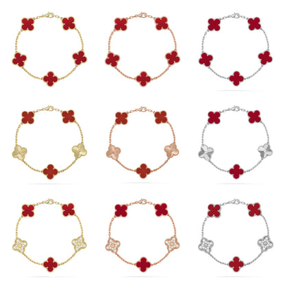 CLOVER 5 MOTIF RED CORNELIAN BRACELET COLLECTION
