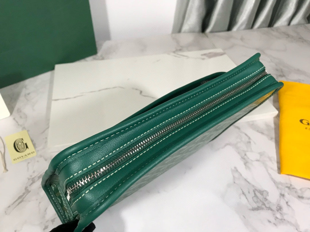 Trousse de toilette Goyard Jouvence en tissu PVC vert avec cuir de vachette