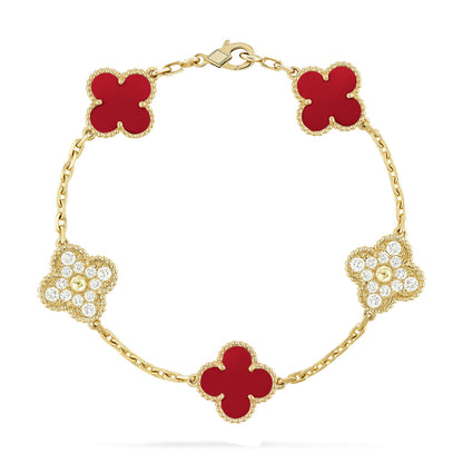 CLOVER 5 MOTIF RED CORNELIAN BRACELET COLLECTION