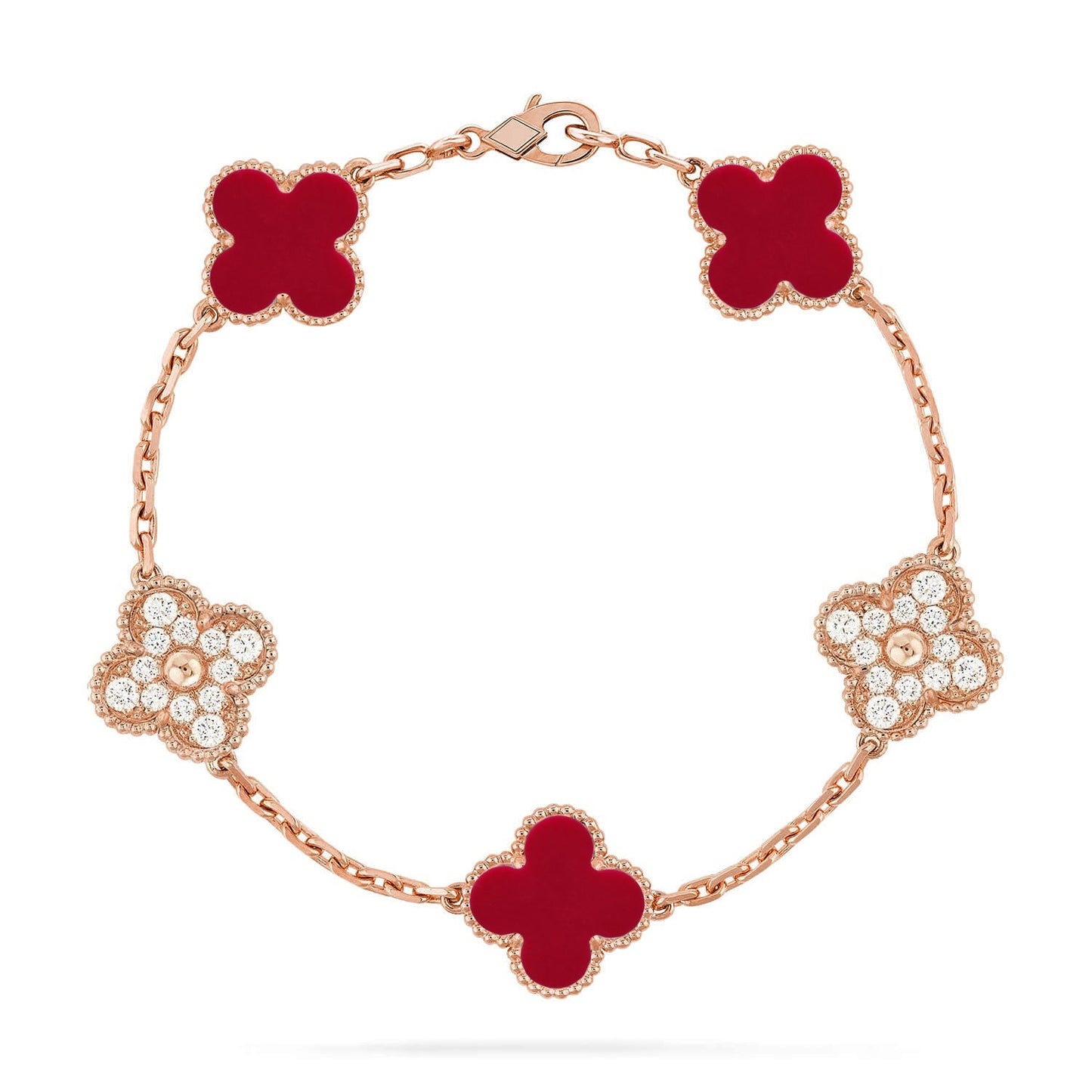 CLOVER 5 MOTIF RED CORNELIAN BRACELET COLLECTION
