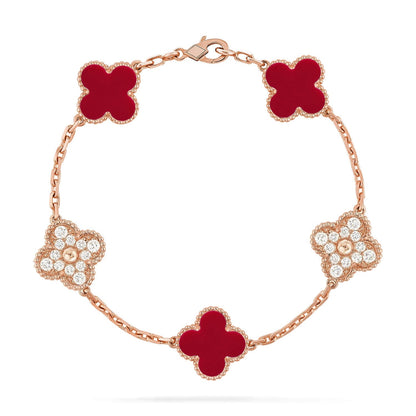 CLOVER 5 MOTIF RED CORNELIAN BRACELET COLLECTION