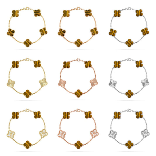 CLOVER 5 MOTIFS TIGER EYE BRACELET COLLECTION