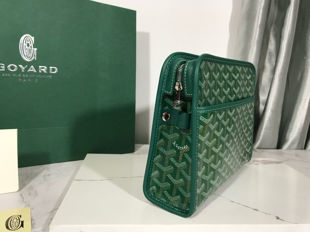 Trousse de toilette Goyard Jouvence en tissu PVC vert avec cuir de vachette