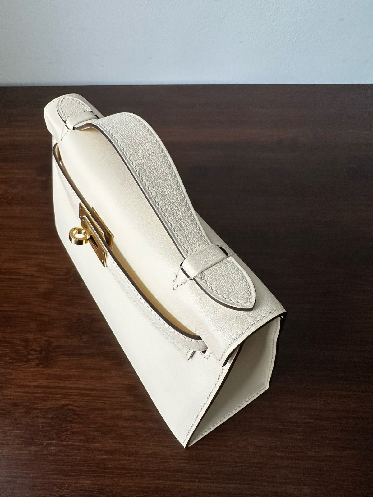 Pochette HM Kelly 22 cm Blanc Beige Swift Gold Hardware Best