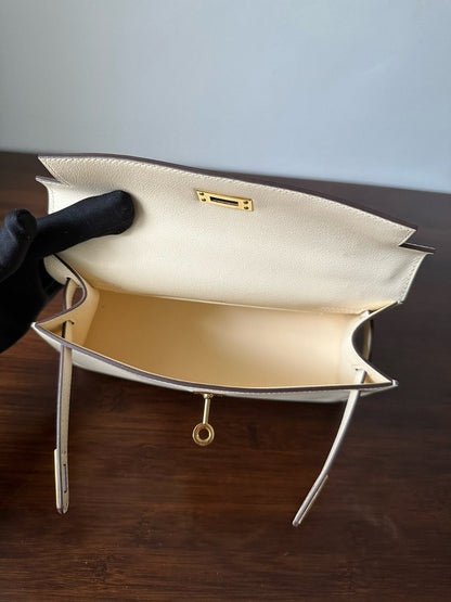 Pochette HM Kelly 22 cm Blanc Beige Swift Gold Hardware Best