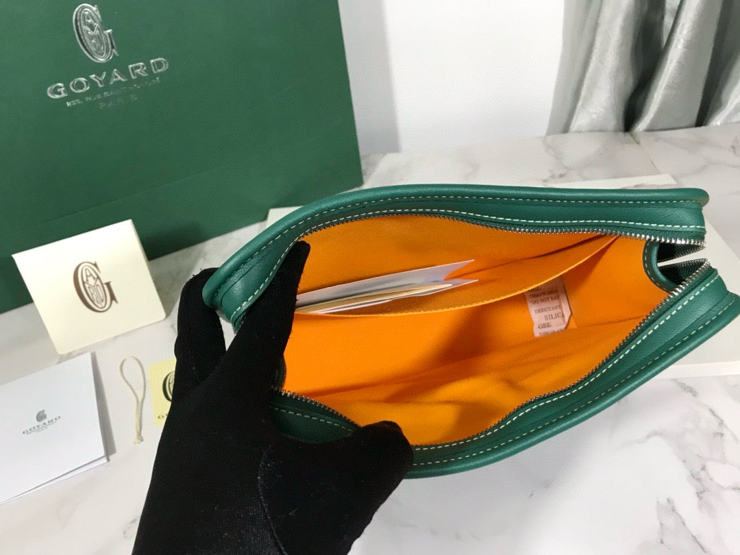 Trousse de toilette Goyard Jouvence en tissu PVC vert avec cuir de vachette