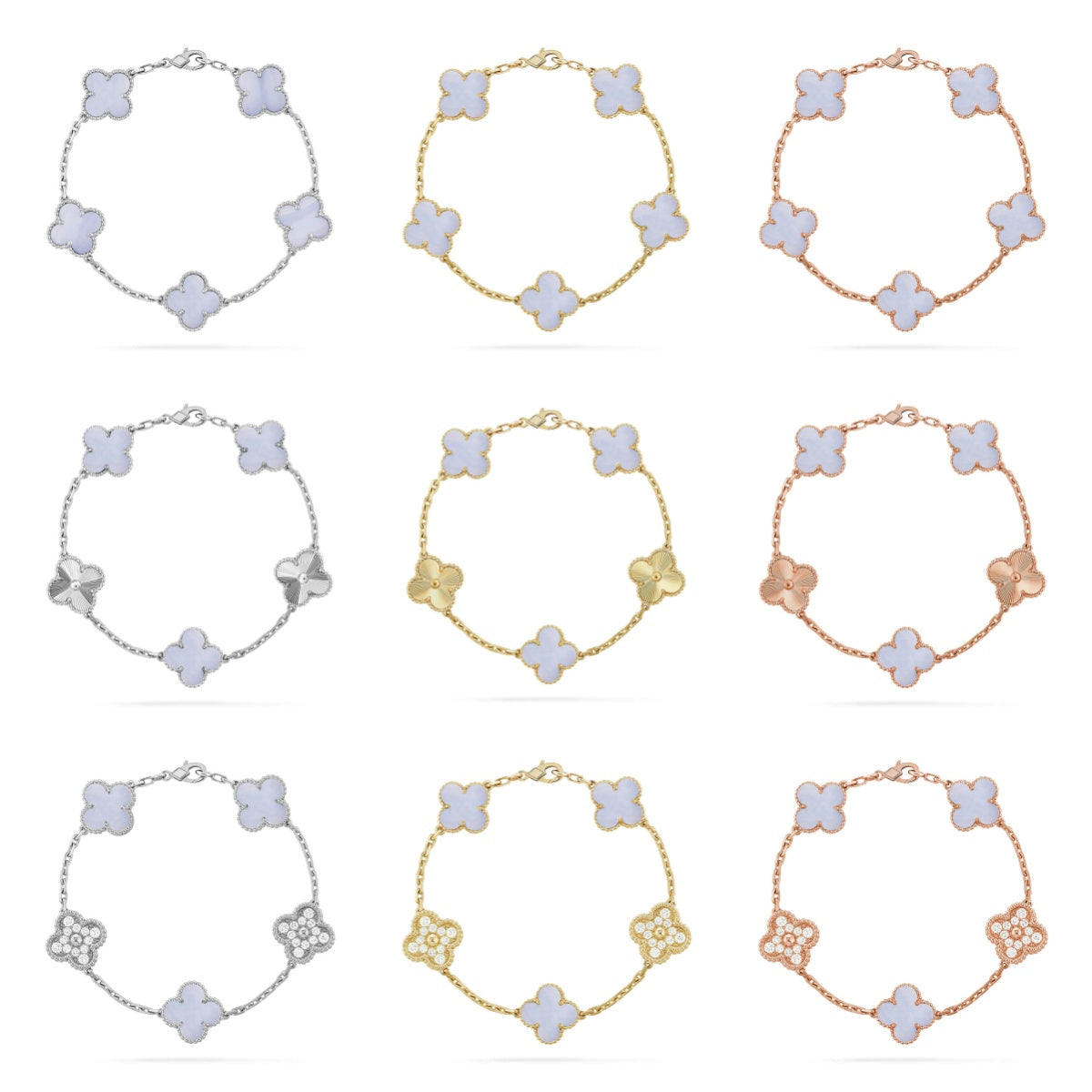 CLOVER 5 MOTIF PURPLE CHALCEDONY BRACELET COLLECTION