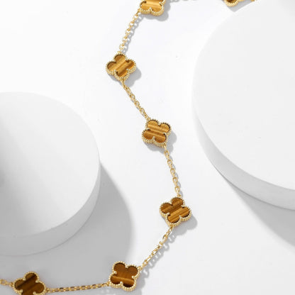CLOVER 10 MOTIFS TIGER EYE NECKLACE