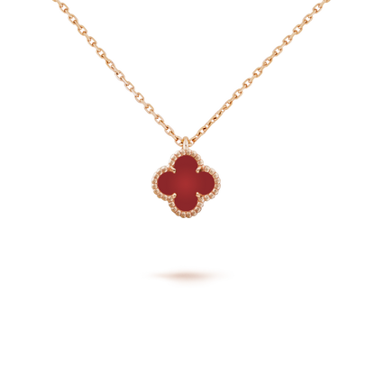 CLOVER MINI 9.5MM WHITE CARNELIANS NECKLACE