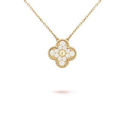 CLOVER 15MM DIAMOND SINGLE FLOWER NECKLACE