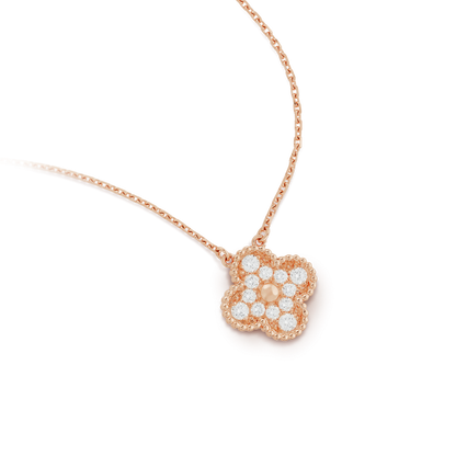 CLOVER 15MM DIAMOND SINGLE FLOWER NECKLACE