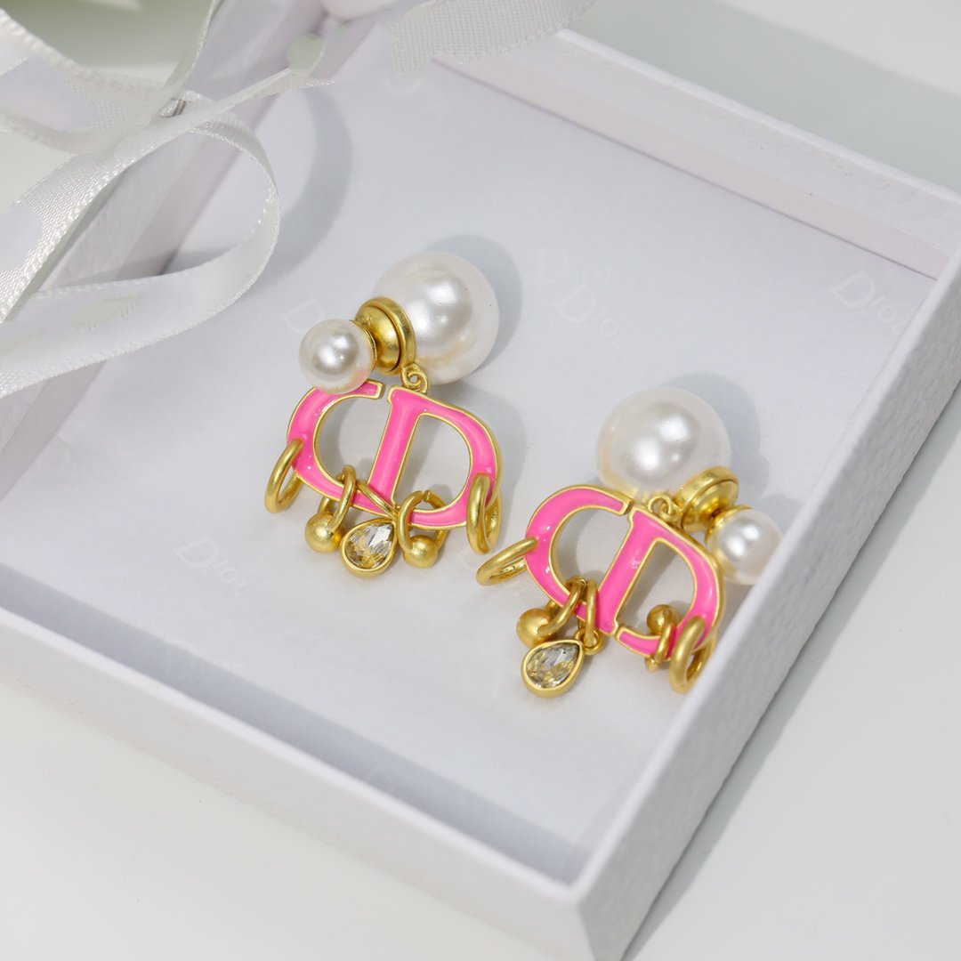 Boucles d'oreilles CD en or rose et perle avec 1 diamant