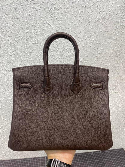 Sac HM Birkin 25 cm en cuir de crocodile et Togo, finitions argentées