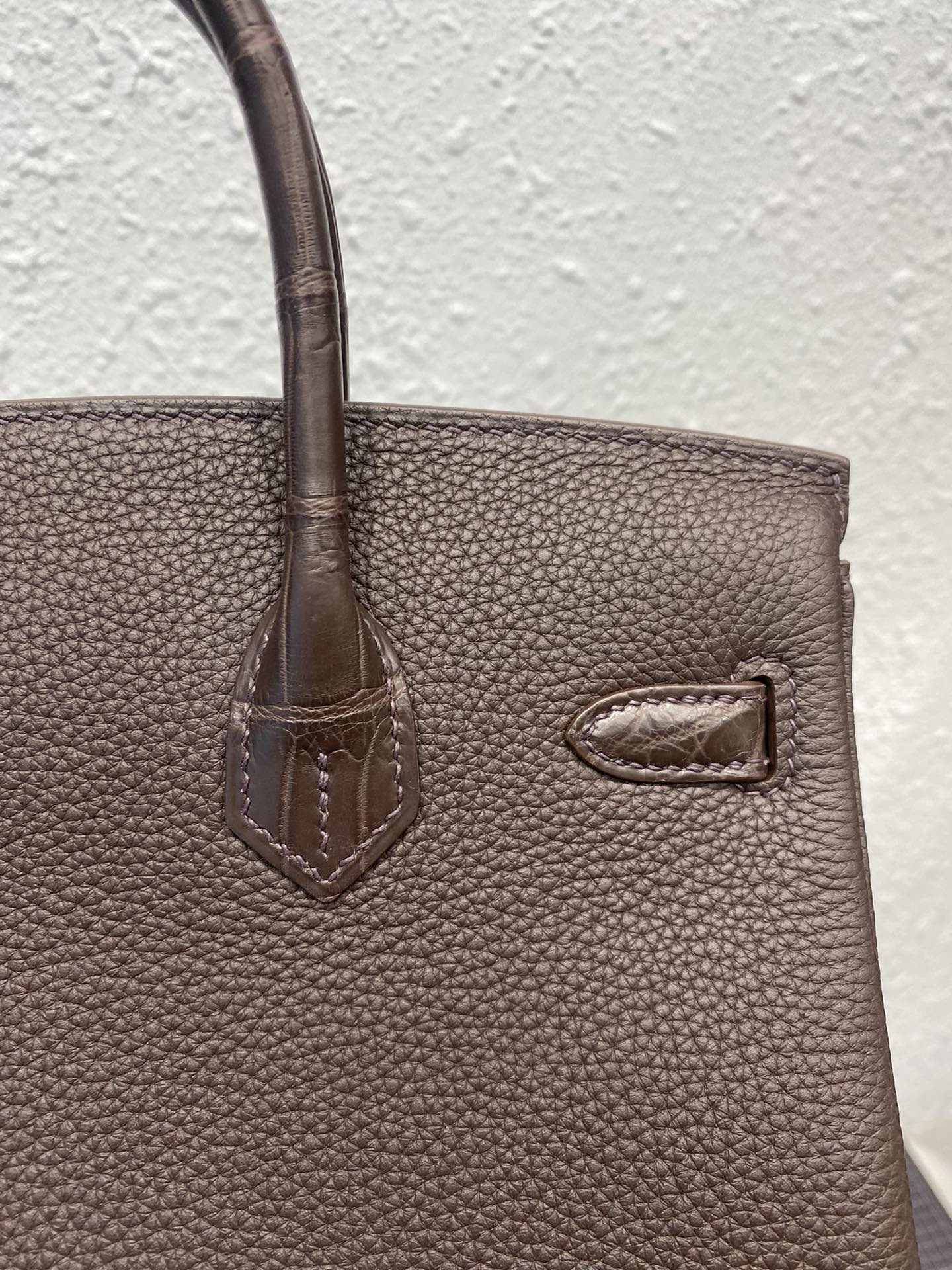 Sac HM Birkin 25 cm en cuir de crocodile et Togo, finitions argentées