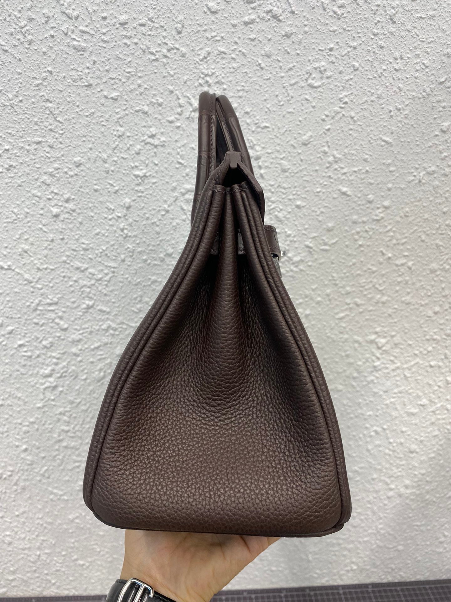 Sac HM Birkin 25 cm en cuir de crocodile et Togo, finitions argentées