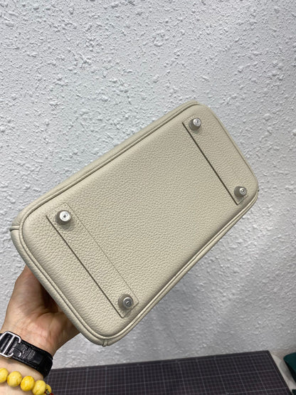 HM BIRKIN 25CM GRIS PERLE CUIR CROCODILE ET TOGO QUINCAILLERIE ARGENTÉE